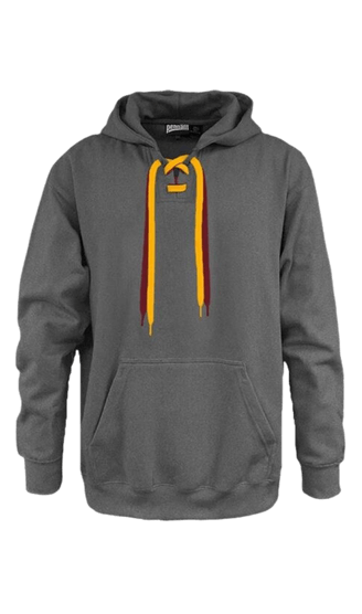 customizable grey hoodie with yellow and red strings